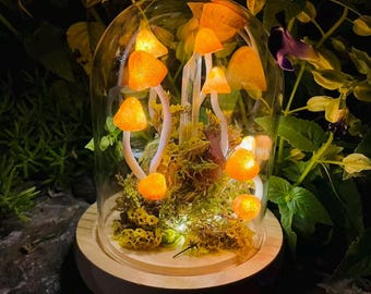 Handmade Mushroom Night Light: Enchanted Forest Table Lamp with Crystal