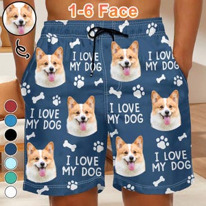 Aangepaste foto grappige huisdier gezichten strandshort - gepersonaliseerde unisex zwembroek, cadeau voor dierenliefhebbers, hond, kat, dierenliefhebbers