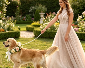Hond bruiloft bloem kroon, bruiloft hond ringdrager bloemenkrans, puppy bruids bloemen kraag, huisdier bruiloft kleding, tuin bruiloft hond cadeau