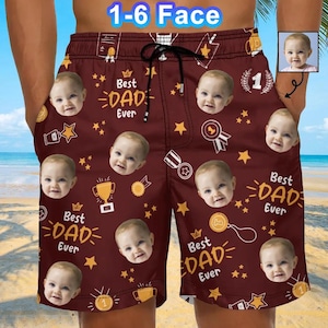 Custom Photo Best Papa Ever Beach Shorts - Trophy Dad gepersonaliseerde uniseks zwembroek, cadeau voor Vaderdag, vader, opa, dierenliefhebber