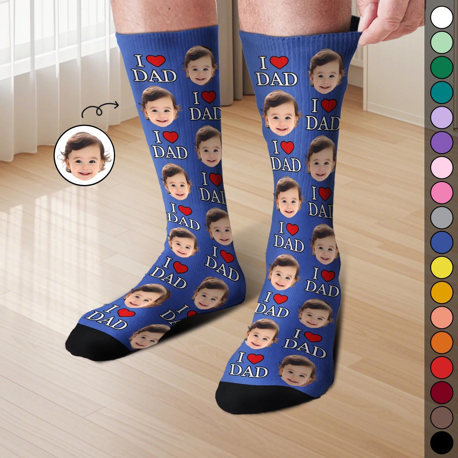 Custom Photo I Love Dad Socks – Funny Personalized Gift for Dad, Grandpa, Papa or Husband from Kids – Unique, Heartfelt Everyday Keepsake