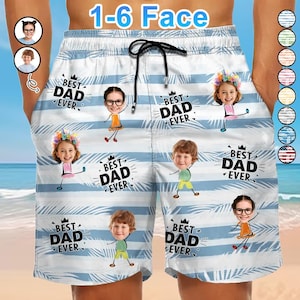 Strandshort met gepersonaliseerde foto - cadeau beste vader opa ooit, aangepaste unisex zwembroek, grappig vaderdagcadeau, shorts zomervakantie