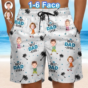 Strandshort met gepersonaliseerde foto - beste cadeau voor vader ooit voor hem, aangepaste tropische zwembroek, zomerontwerp kokospalm voor papa