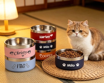 Custom Name Engraved Pet Bowl - Insulated Stainless Steel Dog Feeder, Personalized Cat Water Bowl, Perfect Pet Birthday & New Puppy Gift