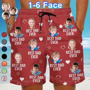 Aangepaste foto I Love My Dad Shorts - grappig cadeau voor hondenvader, kattenvader, dierenliefhebber, gepersonaliseerde unisex strandbroek, vaderdagbadmode