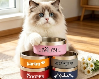 Personalized Engraved Stainless Steel Pet Bowl - Custom Insulated Dog & Cat Food Water Bowl, Unique Pet Lover Gift for Dog Mom Cat Dad