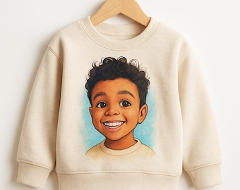 Custom Cartoon Portrait Kids Sweatshirt, Personalized Toddler Family Apparel