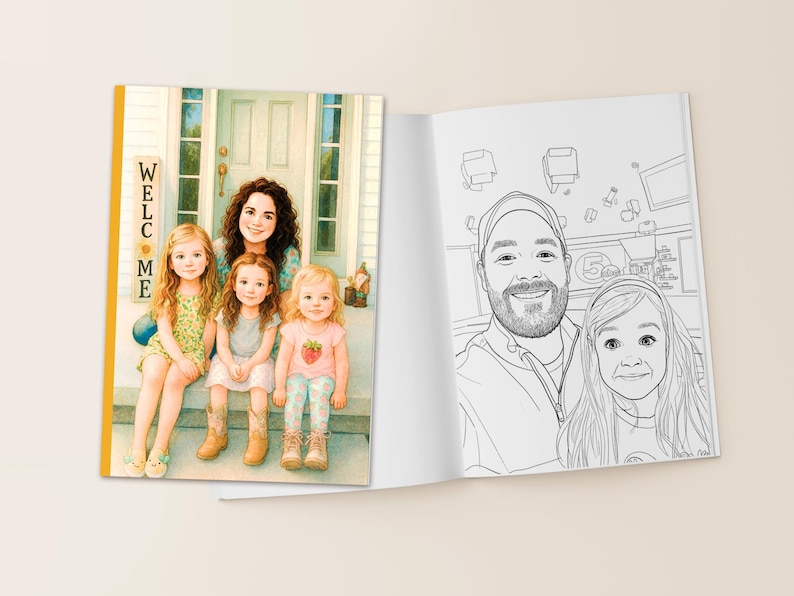 Personalisiertes Malbuch aus Fotos – 12, 24, 36, oder 48 individuelle Ausmalseiten + farbiger Umschlag, Geschenk zum Muttertag, personalisiertes Geschenk für die Familie Stapled