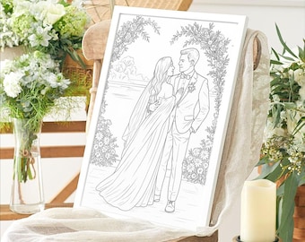 Custom Wedding Portrait: Black and White Line Art (Digital Download for Coloring or Framing)