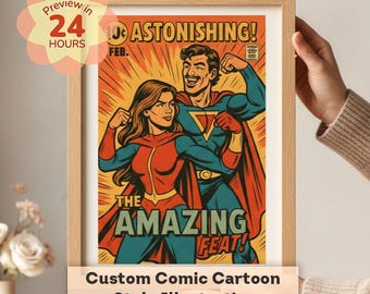 Benutzerdefinierte Comic Buch Cover Portrait, personalisierte Comic Buch Illustration, individuelles Geschenk für Paar, Familie, Freunde (Digitaler Download)