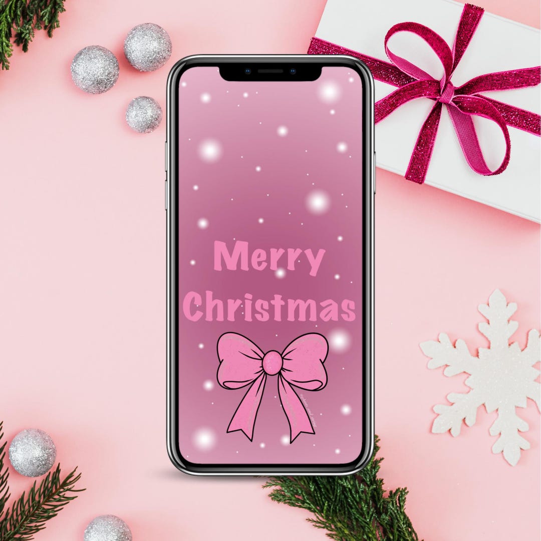 Merry Christmas Pink Bow Phone Wallpaper | Christmas Wallpaper, Festive