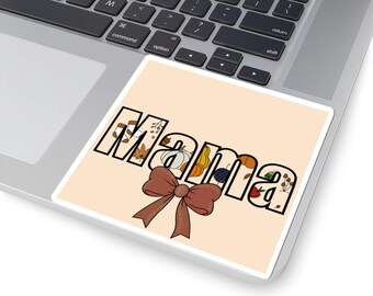 Mama lettering with fall florals and bow Sticker | Kiss-cut die cut