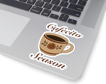 Cafecito Season Mug Sticker | Kiss-Cut Coffee Decal, Brown Floral Cup