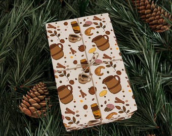 Cafecito Pan Dulce Pattern Wrapping Papers | Coffee Pan Dulce Fall Autumn Pumpkin Gift Wrap
