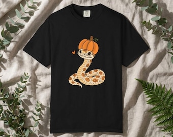Pumpkin Spice Snake T-shirt | Cute Skull Snake with Pumpkin Hat, Halloween Tee