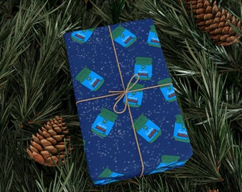 Blue VapoRub Pattern Wrapping Paper | Holiday Wrap, VICKS, Latino Culture, Birthday Wrapping Paper