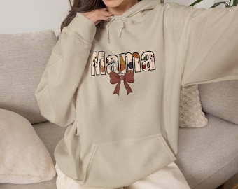 Mama fall letters with bow Hoodie | Fall Autumn Pumpkin Halloween