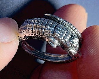 Unique 925 Sterling Silver Alligator Ring, Adjustable Crocodile Ring,  Men Women Punk Gothic Reptile Jewelery Alligator Gifts