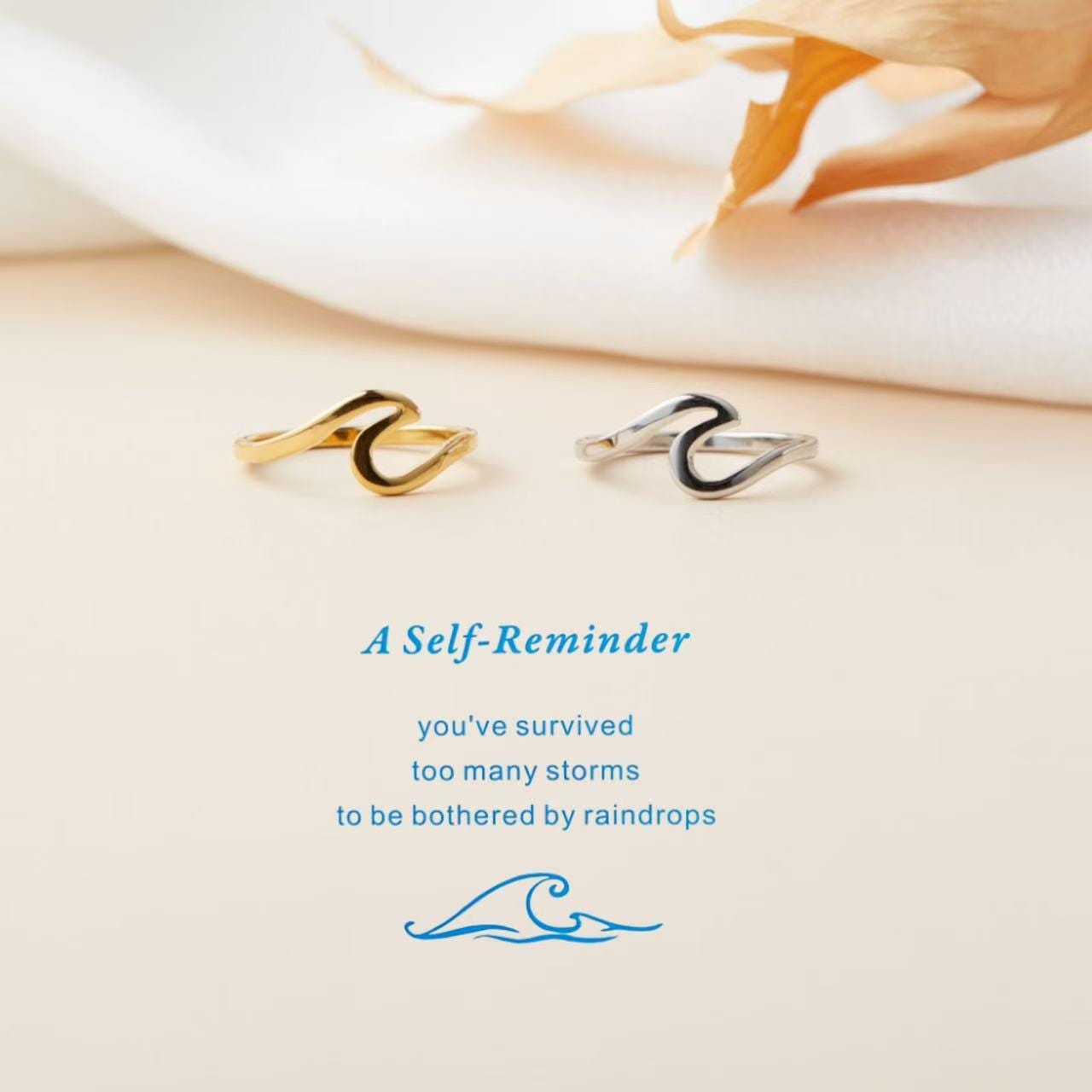 Self Reminder-You've Survived Too Many Storms Wave Ring,Birthday Gift For Daughter,Minimalist Ring,Dainty & Minimalist Sea Wave Shaped Ring