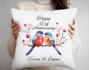 Personalized 50th Anniversary Gifts for Couple Wife Husband Parents, Happy 50 Year Wedding Decorations, Custom Name Pillow Cover and Insert