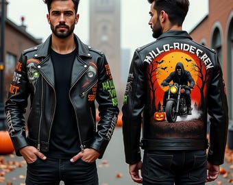 Grim Rider läderbikerjacka: Halloween motorcykelytterkläder