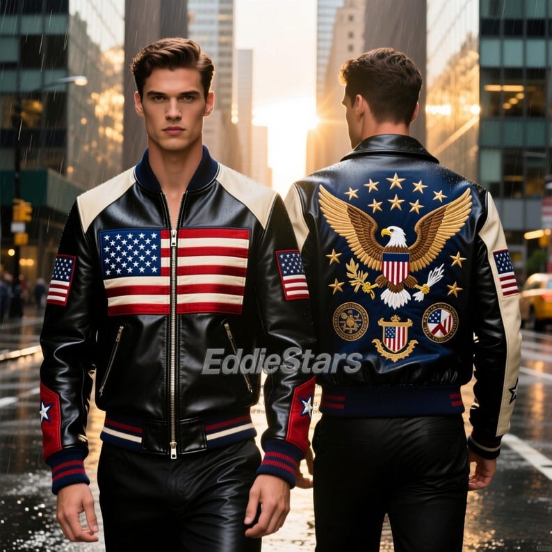 Men's Handmade American Flag Leather Bomber Jacket – Eagle Design - Etsy