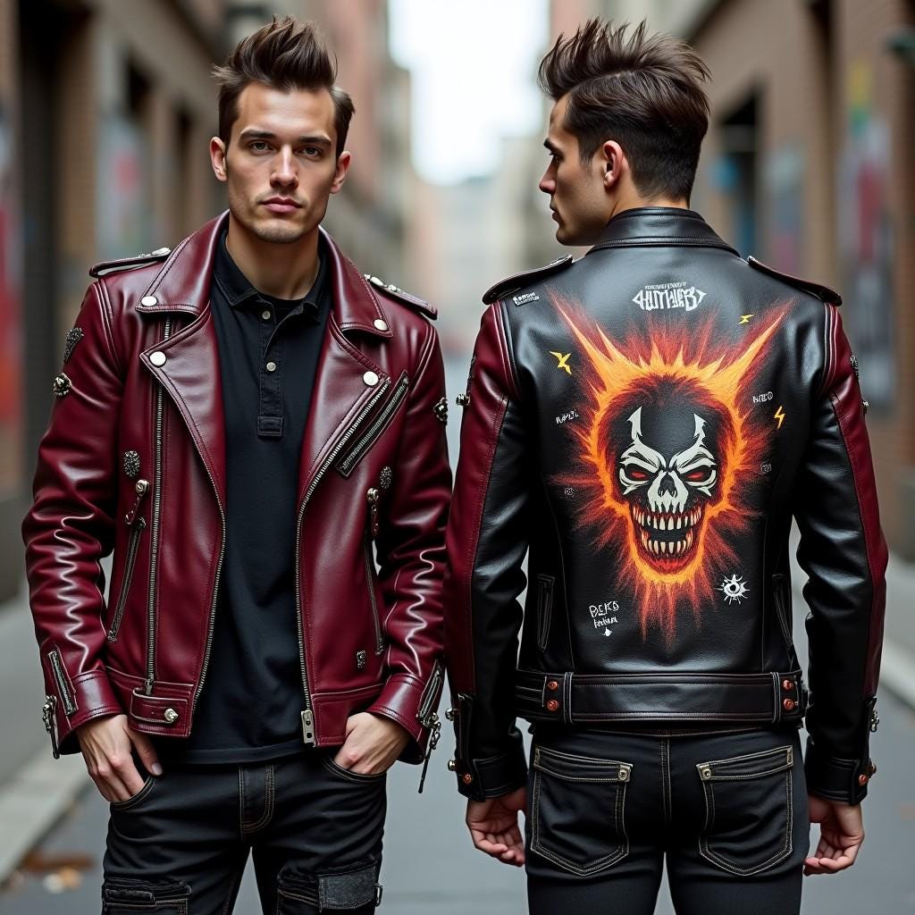 Handmade Flaming Skull Leather Biker Jacket: Custom Punk Gothic