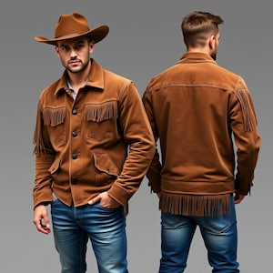 Handmade Suede Leather Fringe Western Jacket: Men&#39;s Cowboy Rodeo Coat