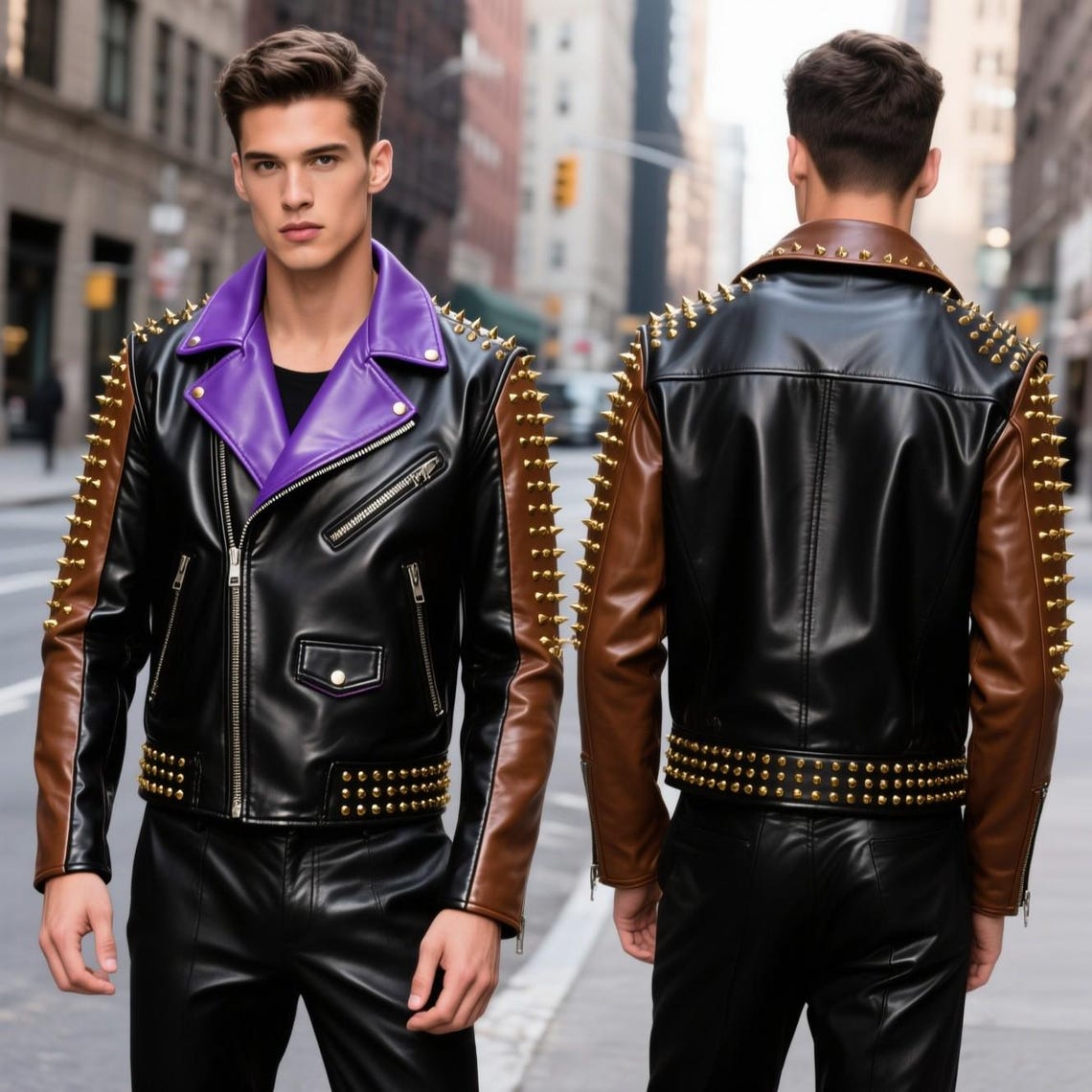 Hydrangea Print Leather Biker Jacket