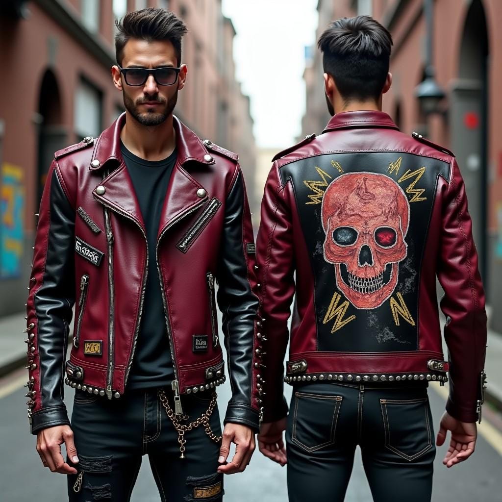Handmade Flaming Skull Leather Biker Jacket: Custom Punk Gothic