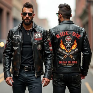 Handgefertigte Leder Bikerjacke für Herren – “Ride or Die” Twin Skull Design – Rebel Rock Streetwear Stil