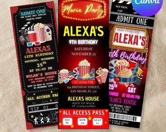 Faire-part pour une billet de cinéma, soirée cinéma surprise, modèle de billet, invitation à une soirée cinéma, tout âge, billets-cadeaux de cinéma imprimables, éditable sur toile