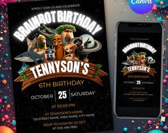 Italian Brainrot Birthday Invitation, Editable Kids Party Template, Brainrot Party Invitation, Editable, Digital Download, Canva Editable