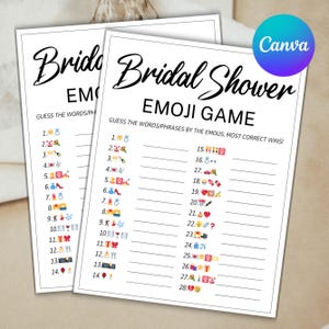 Bridal Shower Emoji Pictionary Game, Bridal Shower Emoji Game, Printable Bridal Party Game, Bridal Games, Hen Party Games, Canva Editable