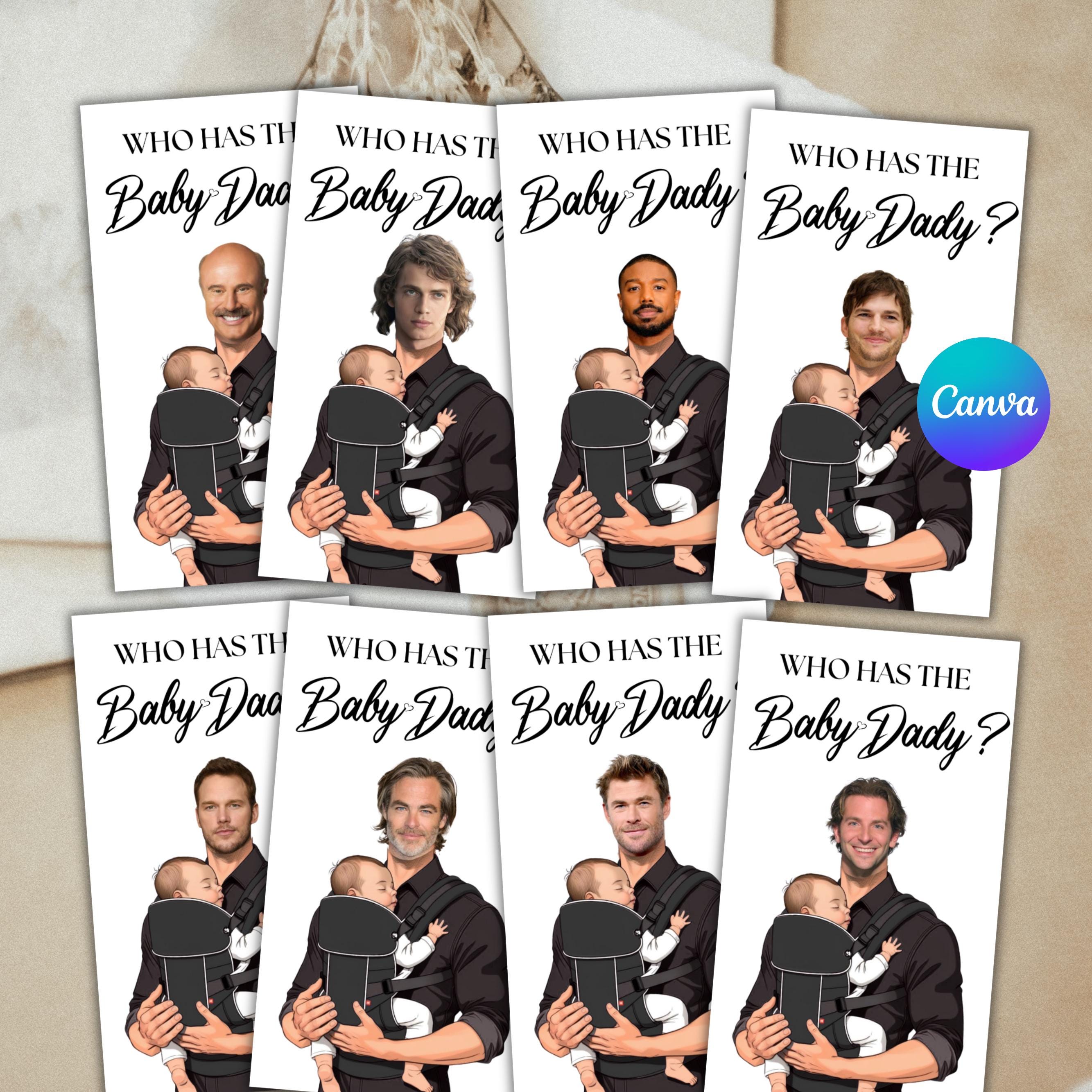 Who Has The Baby Daddy, Printable Baby Shower Game, Find Daddy Scratch Game. Celebrity Scratch Off Cards, Canva Editable