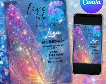 Dive into Five 5th Birthday Mermaid Invitation, Mermaid Bash Under the Sea Birthday Invite, Pink Purple Blue Mermaid Invites, Canva Editable