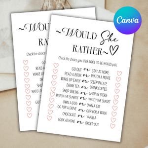Would She Rather Bridal Shower Game Template, Interactive Bride to Be Games, Bride Games, Modern Bridal Shower Games, Canva Editable