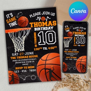 Basketball Birthday Invitation, Sports Invitation, Girls Boys Birthday Invitation, Basketball Invite, Template Printable, Canva Editable