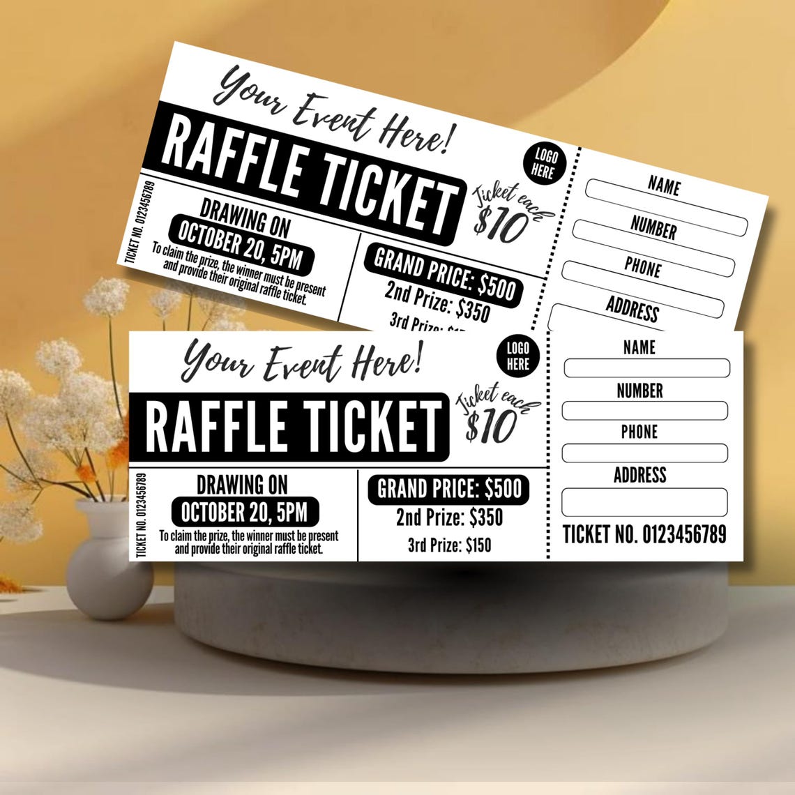 Suprise Raffles Editable Raffle Event Ticket Template, DIY Fundraiser Tickets, Custom ...