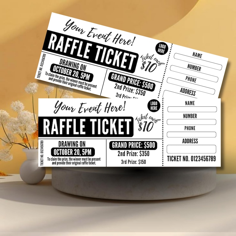 Editable Raffle Event Ticket Template, DIY Fundraiser Tickets, Custom ...