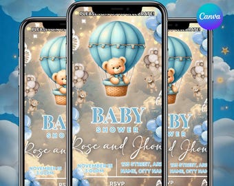Baby Shower Video Invitation, Dreamy Teddy, Wild Flower Baby Shower Animated Invite, Newborn Baby, Cute Baby Party Evite, Canva Editable
