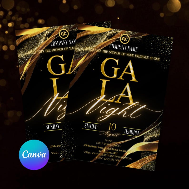 Editable Gala Invitation, Corporate Invite, Gala Night Charity Event Party Invitation, Business Invitation, Black and Gold, Business Anniversary, ala Fundraiser Banquet Invitation, Business Corporate Awards Night Invite, Printable, Gala Invitation Template, Gala Party, Corporate Fundraiser Business Invitation Anniversary, Editable Gala Invitation Template, Gala Ticket Template, Gala Party, Invite For Gala Night Charity Event Party Invitation, Fundraiser Flyer, Canva Editable