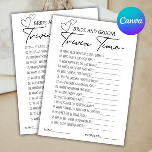 Trivia Game For Bride And Groom, Minimalist Bridal Shower Game, Who Knows The Couple Best, Bridal Shower Games, Canva Editable