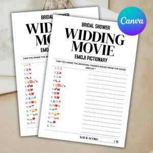 Bridal Shower Emoji Pictionary Game, Bridal Shower Emoji Game, Bridal Shower Game, Bridal Phrases Emoji Game, Party Games, Canva Editable