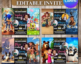 Siblings Birthday Invitation, Joint Double Birthday Invite, Twins or Brother and Sister Combined Party, Printable Bday Card, Canva Editable