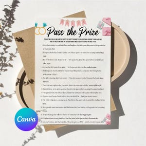 Pass the Prize Game, Bridal Pass the Gift Game, Bridal Pass the Prize Game, Bridal Activity, Printable Bridal Shower Game, Canva Editable