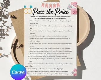 Gioco "Passa il premio" per la festa della sposa: attività stampabile (download digitale modificabile da Canva)