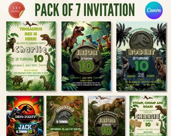 Dinosaur Birthday Party Invitation Bundle, T-Rex Jurassic World Invite, Dino Boy Birthday Party, Dinosaur World Party Invite, Canva Editable