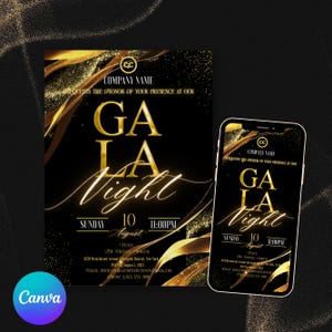Editable Gala Invitation, Corporate Invite, Gala Night Charity Event Party Invitation, Business Invitation, Black and Gold, Business Anniversary, ala Fundraiser Banquet Invitation, Business Corporate Awards Night Invite, Printable, Gala Invitation Template, Gala Party, Corporate Fundraiser Business Invitation Anniversary, Editable Gala Invitation Template, Gala Ticket Template, Gala Party, Invite For Gala Night Charity Event Party Invitation, Fundraiser Flyer, Canva Editable