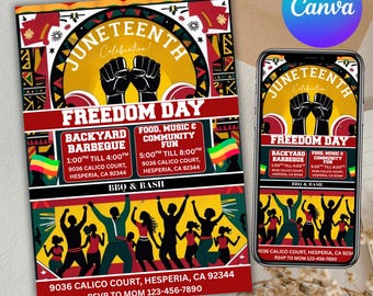 Juneteenth BBQ Party Invitation: Editable Canva Template (Digital Download